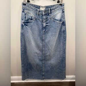 Free People We The Free Denim Maxi Skirt Button Women’s 4 Straight Fit Pockets